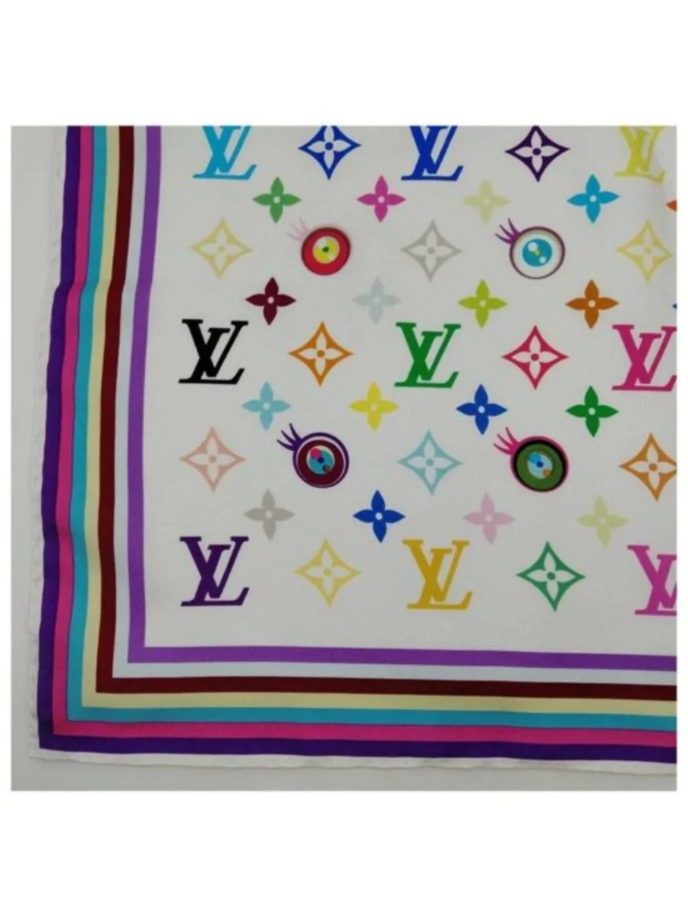 Louis Vuitton Multicolore Monogram Silk Scarf White Rainbow LV Luxury Designer A